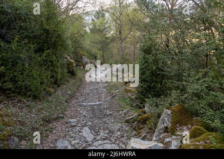 Sentiero a Madriu Perafita Claror Valley in Andorra, sito patrimonio dell'umanità dell'UNESCO. Foto Stock