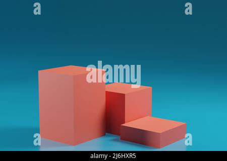 3d visualizzazione del prodotto di rendering con sfondo a tre piattaforme Foto Stock