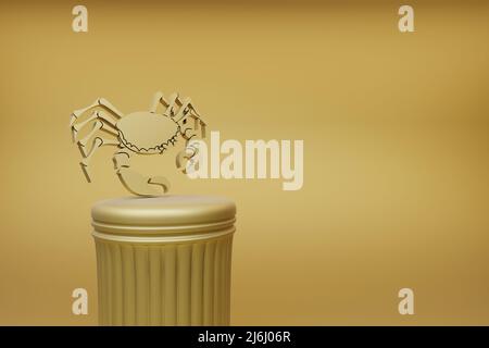 Belle illustrazioni astratte segno zodiacale dorato cancro icone simbolo su una colonna d'oro e sfondo meraviglioso. 3d illustrazione del rendering. Backgr Foto Stock