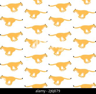 Pattern vettoriale senza giunture di Lioness running piatto isolato su sfondo bianco Illustrazione Vettoriale
