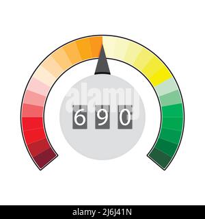 Viene indicata la valutazione del credito, icona del numero di tariffe. Spettro vettoriale di energia elettrica e prestazioni full rate, misura di indicatore, soddisfazione indicare, speedo Illustrazione Vettoriale