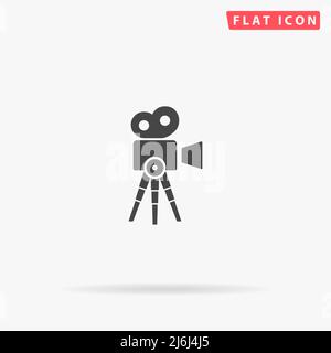 Icona del vettore piatto della videocamera. Illustrazioni di disegno di stile disegnate a mano. Illustrazione Vettoriale