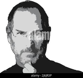 Ritratto vettoriale grigio di Steve Jobs Illustrazione Vettoriale