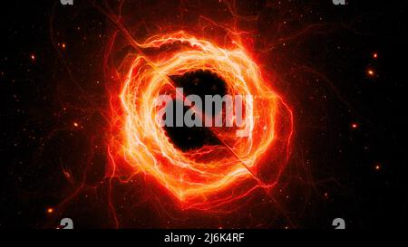 Fiery formazione luminosa di disco di accrescimento con campo di forza, sfondo astratto generato dal computer, rendering 3D Foto Stock