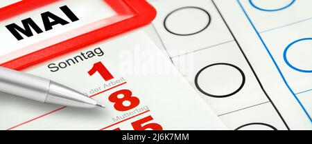 Calendario tedesco 2022 elezioni Domenica 8 maggio con scrutinio e matita Foto Stock