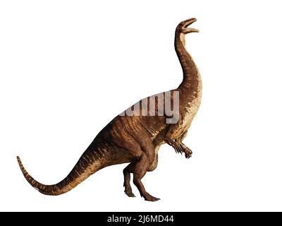 Plateosaurus, dinosauro bipedale del tardo Triassico, isolato su sfondo bianco Foto Stock