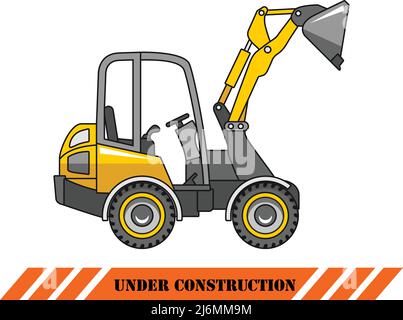 Illustrazione dettagliata di minipala caricatrice, attrezzature pesanti e macchinari Illustrazione Vettoriale
