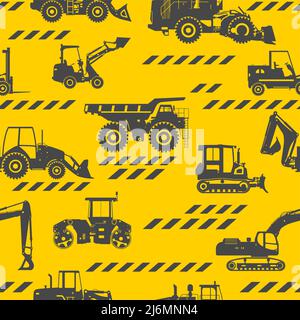 Modello senza cuciture con silhouette di attrezzature pesanti e macchinari Illustrazione Vettoriale