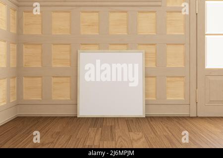 Impreziosite da una cornice quadrata in legno sul pavimento in un arredamento in stile classico. 3d rendering Foto Stock