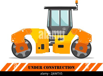 Illustrazione dettagliata del compattatore. Attrezzature e macchinari per costruzioni pesanti. Illustrazione vettoriale. Illustrazione Vettoriale
