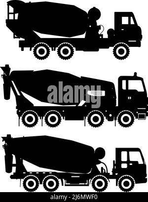 Illustrazione della silhouette di betoniere, attrezzature pesanti e macchinari. Illustrazione Vettoriale