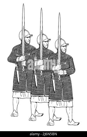 Cavaliere con la lunga spada. Illustrazione medievale del cavaliere. Foto Stock