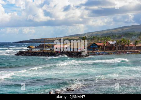 Hanga Roa porto di pescatori, l'isola di pasqua, Cile Foto Stock