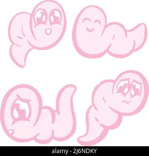 Carino piccolo Pink Wiggly Worm Cartoon vettori Illustrazione Vettoriale