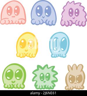Carino Cartoon Mini Monster personaggi in Vector Illustrazione Vettoriale