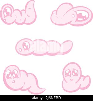 Carino piccolo Pink Wiggly Worm Cartoon vettori Illustrazione Vettoriale