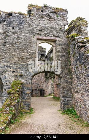 Panorama di Berry Pomeroy Castello, Totnes Devon, Inghilterra Foto Stock