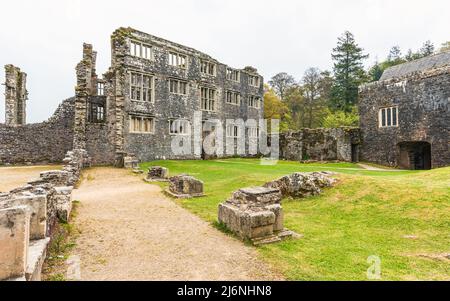 Panorama di Berry Pomeroy Castello, Totnes Devon, Inghilterra Foto Stock