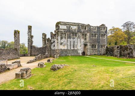 Panorama di Berry Pomeroy Castello, Totnes Devon, Inghilterra Foto Stock