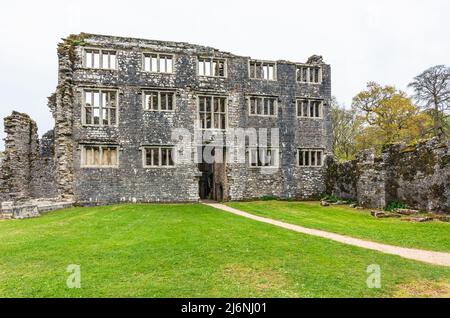 Panorama di Berry Pomeroy Castello, Totnes Devon, Inghilterra Foto Stock