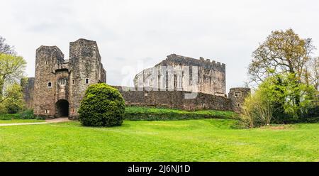 Panorama di Berry Pomeroy Castello, Totnes Devon, Inghilterra Foto Stock