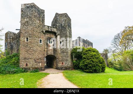 Panorama di Berry Pomeroy Castello, Totnes Devon, Inghilterra Foto Stock