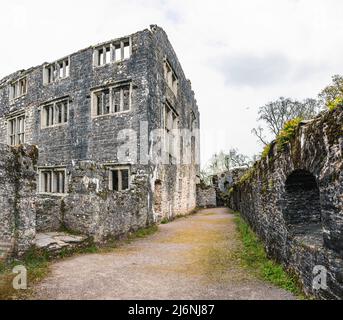 Panorama di Berry Pomeroy Castello, Totnes Devon, Inghilterra Foto Stock