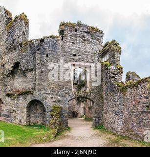 Panorama di Berry Pomeroy Castello, Totnes Devon, Inghilterra Foto Stock