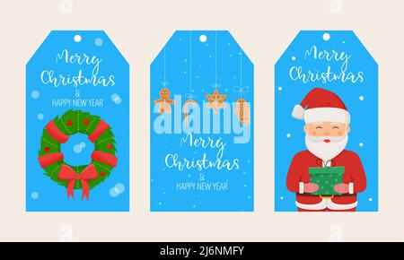 Set di etichette regalo di Natale. Buon Natale e nuovo anno etichetta set di tag. Illustrazione Vettoriale