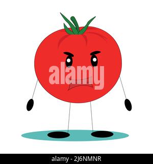 Pomodoro divertente. Pomodoro con faccia divertente. Illustrazione vettoriale piatta Illustrazione Vettoriale