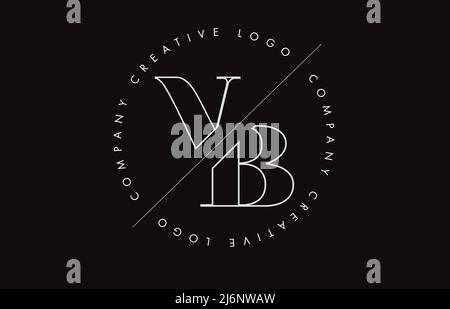 Logo VB v b a contorno bianco con disegno tagliato e intersecato e cornice rotonda. Illustrazione vettoriale con disegno monogramma e cerchio scritto. Illustrazione Vettoriale