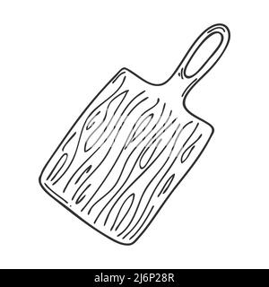 Tagliere in legno. Stile Doodle. Utensili da cucina. Elemento di design per la decorazione di menu, ricette e confezionamento di alimenti. Disegnato a mano e isolato su dove Illustrazione Vettoriale
