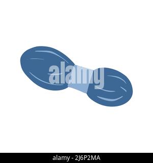 Una matassa di filo blu. Fili per maglieria e ricamo. Un disegno semplice e carino disegnato a mano. Hygge, una casa accogliente, comfort. Isolato su un backgro bianco Illustrazione Vettoriale