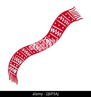 Sciarpa invernale rossa con motivo geometrico bianco in stile Doodle. Indumento. Un disegno mano-disegnato semplice e carino. Higge, una casa accogliente, ambiente confortevole. ISO Illustrazione Vettoriale