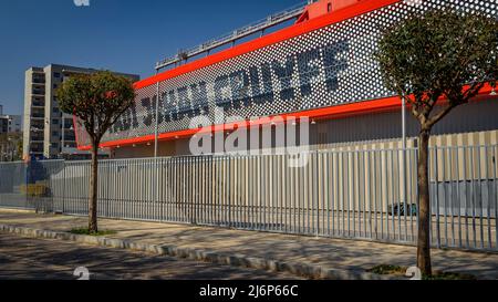 Esterno dello stadio Johan Cruyff nel campo di allenamento del FC Barcelona, a Sant Joan Despí (Baix Llobregat, Barcellona, Catalogna, Spagna) Foto Stock