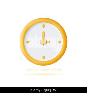 Icona orologio rotondo. Cronometro , misurazione del tempo, timer, gestione del tempo, concetto di scadenza. 3d icona vettoriale in stile cartoon minimal Illustrazione Vettoriale