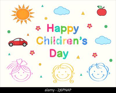 illustrazione dei bambini sorridenti vicino allegro bambini scritta giorno su bianco, illustrazione di scorta Illustrazione Vettoriale