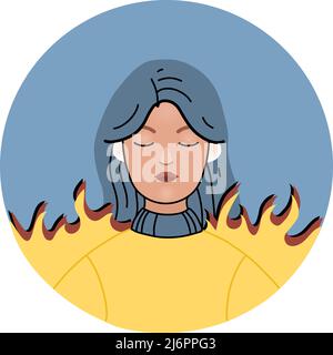 illustrazione di donna ucraina con occhi chiusi vicino fuoco di combustione, illustrazione di scorta Illustrazione Vettoriale