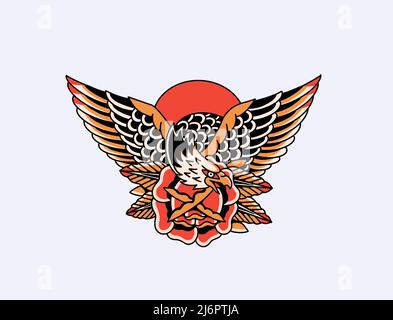 Il tatuaggio della vecchia scuola ha ispirato l'aquila di disegno grafico Foto Stock