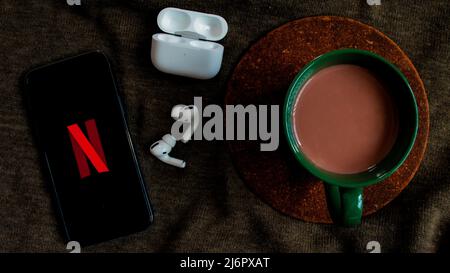 Apple AirPods Wallpaper, Fotografia del prodotto Foto Stock