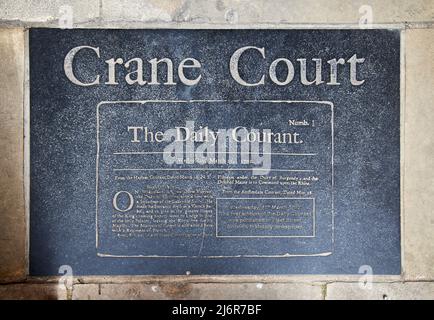 Crane Court , il Daily Courant, mercoledì 11 1702 marzo Foto Stock