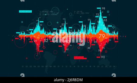 Business analytics grafico finanziario futuristico, indicatore statistico background del vettore fantascienza Illustrazione Vettoriale