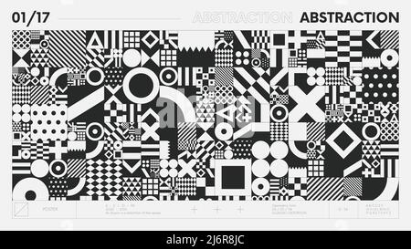 Astratto banner geometrico moderno con forme semplici in bianco e nero, composizione grafica design vettoriale sfondo, grafica geometrica con Illustrazione Vettoriale