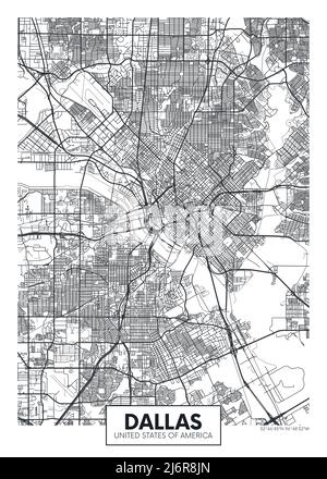 Mappa della città Dallas, disegno vettoriale poster di viaggio Illustrazione Vettoriale