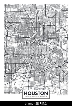 Mappa della città Houston, disegno vettoriale poster di viaggio Illustrazione Vettoriale