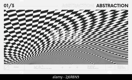 Astratto banner geometrico moderno con forme semplici in bianco e nero, composizione grafica disegno vettoriale sfondo, Visual Illusion Contempor Illustrazione Vettoriale