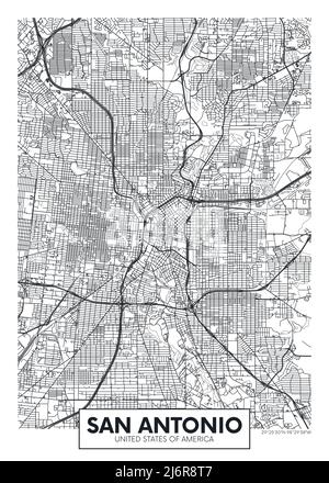 Mappa della città San Antonio, disegno vettoriale poster di viaggio Illustrazione Vettoriale