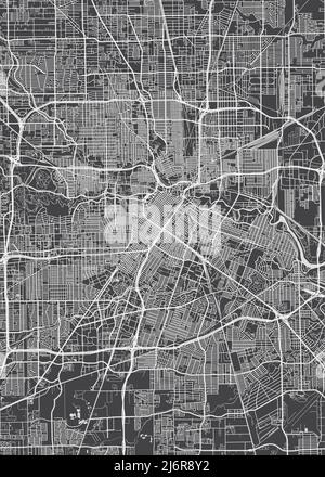 Mappa della città Houston, piano dettagliato monocromatico, illustrazione vettoriale Illustrazione Vettoriale