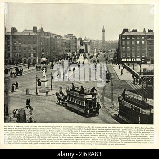 Fotografia antica di Sackville Street, Dublino, Irlanda, 19th secolo Foto Stock