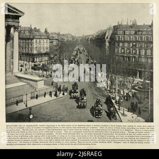 Antica fotografia di Boulevard de la Madeleine, Parigi 19th secolo Foto Stock